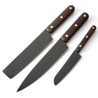 3pcs stainless steel  kitchen knife set mini cleaver knife with black coating on surface and good  wenge handle