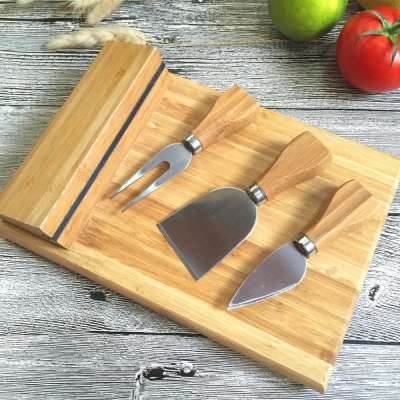 Stainless Steel 3pcs bamboo cheese knife   set  With bamboo knife block holder