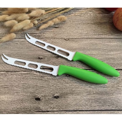 stainless steel cheese knife with green handle