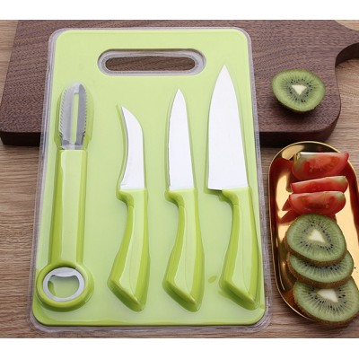 economic stainless steel 5pcs kitchen knife set with 3 different colors for selection on stocks and cutting board