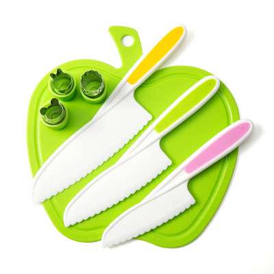 colorful plastic Kitchen Cutting Board with 2pcs PP kids knife and cute cookie mold cake mold