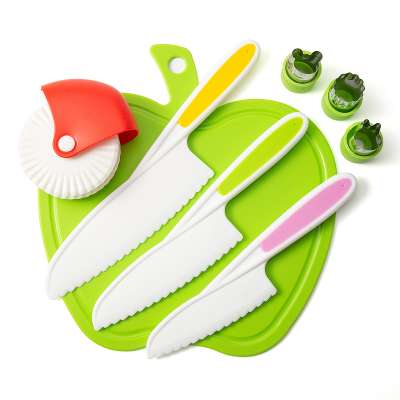 colorful plastic Kitchen Cutting Board with  PP kids knife and cute cookie mold cake mold and  red pastry cutting wheel