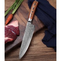 damascus steel  chef  knife for kitchen &hotel with brown wooden   handle and short lead time shipment